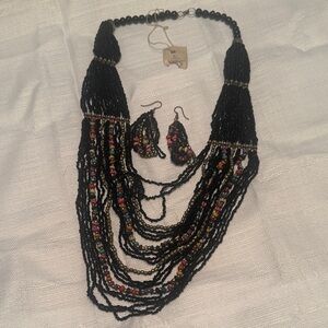 Elegant Black and Multicolor Beaded Necklace Set